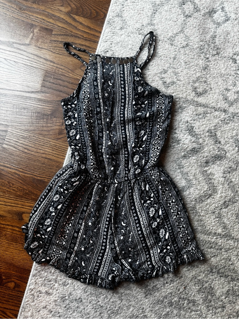 American Eagle Outfitters Black & White Patterned Girls' One-Piece Romper
